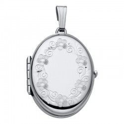 Silver 4 Picture Oval Hand Engraved Locket