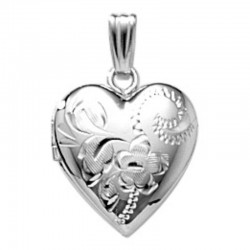 Silver Hand Engraved Heart Shape Locket Charm