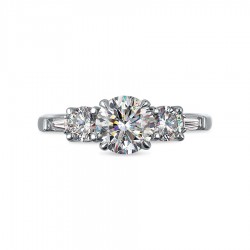 3 Stone Diamond Engagement Ring with 2 Tapered Baguettes