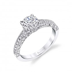 Hand Engraved Classic Engagement Ring - Envie