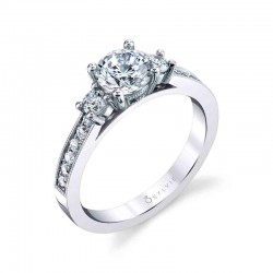 Three Stone Engagement Ring with Milgrain Detail - Bianca