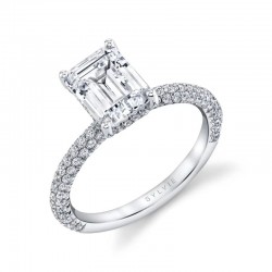Emerald Cut Classic Pave Engagement Ring - Jayla