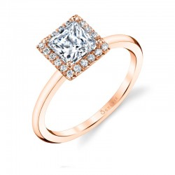 Princess Cut Solitaire Halo Engagement Ring - Elsie