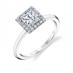 Princess Cut Solitaire Halo Engagement Ring - Elsie