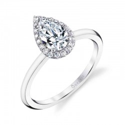 Pear Shaped Solitaire Halo Engagement Ring - Elsie