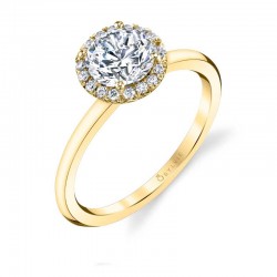 Round Cut Solitaire Halo Engagement Ring - Elsie