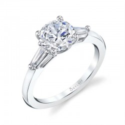 Three Stone Engagement Ring with Baguette Diamonds - Nicolette