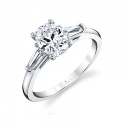 Three Stone Engagement Ring with Baguette Diamonds - Nicolette