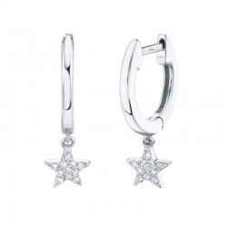 0.04ct 14k White Gold Diamond Star Huggie Earring
