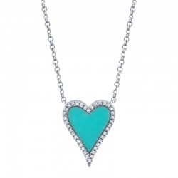 0.09ct Diamond & 0.69ct Composite Turquoise 14k White Gold Heart Necklace