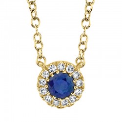 0.04ct Diamond & 0.14ct Blue Sapphire 14k Yellow Gold Necklace