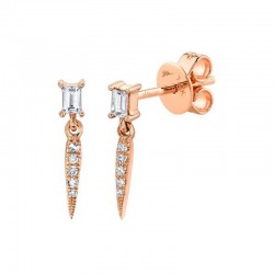 .11ct Baguette And Rb Diamond Dangle Earrings 14K Rose Gold