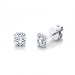 .12Cttw Diamond Baguette And Rb Halo Stud Earrings 14K White Gold