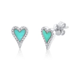 .36Cttw Composite Turquoise .13Cttw Diamond Halo Heart Stud Earring 14K White Gold
