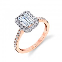 Emerald Cut Classic Two Tone Halo Engagement Ring - Chantelle