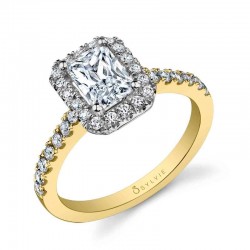 Emerald Cut Classic Two Tone Halo Engagement Ring - Chantelle