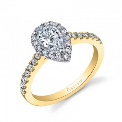 Pear Shaped Classic Two Tone Halo Engagement Ring - Chantelle