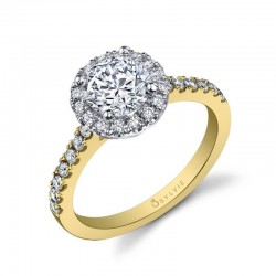 Round Cut Classic Two Tone Halo Engagement Ring - Chantelle
