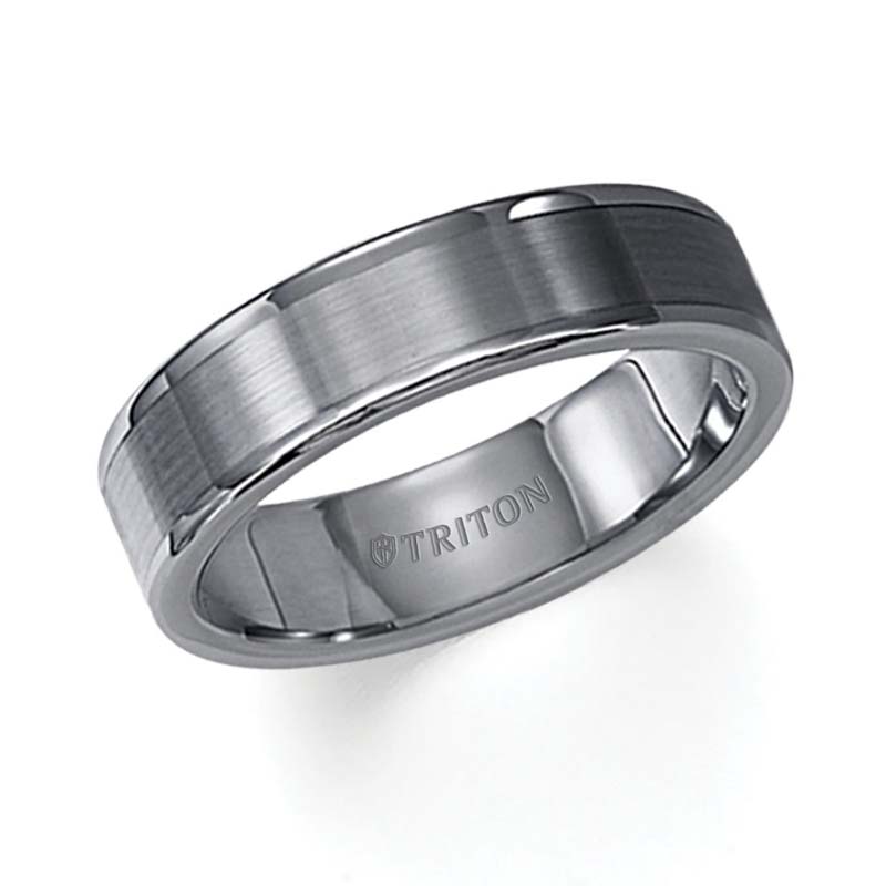 Tungsten 6.5mm Satin Center Polished Wide Groove Edge Band Ring 
