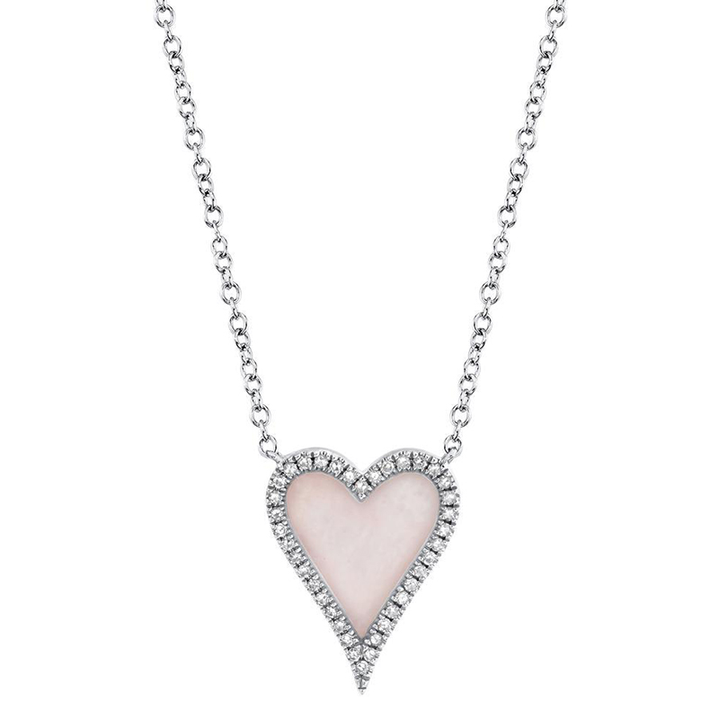 61Ct Heart Shape Pink Opal .09ct Diamond Frame Pendant On 16''+2 
