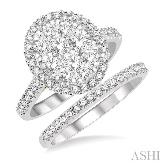 OVAL SHAPE HALO LOVEBRIGHT DIAMOND WEDDING SET