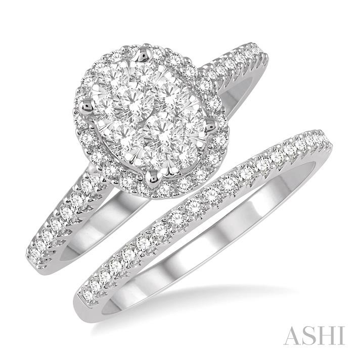 OVAL SHAPE HALO LOVEBRIGHT DIAMOND WEDDING SET