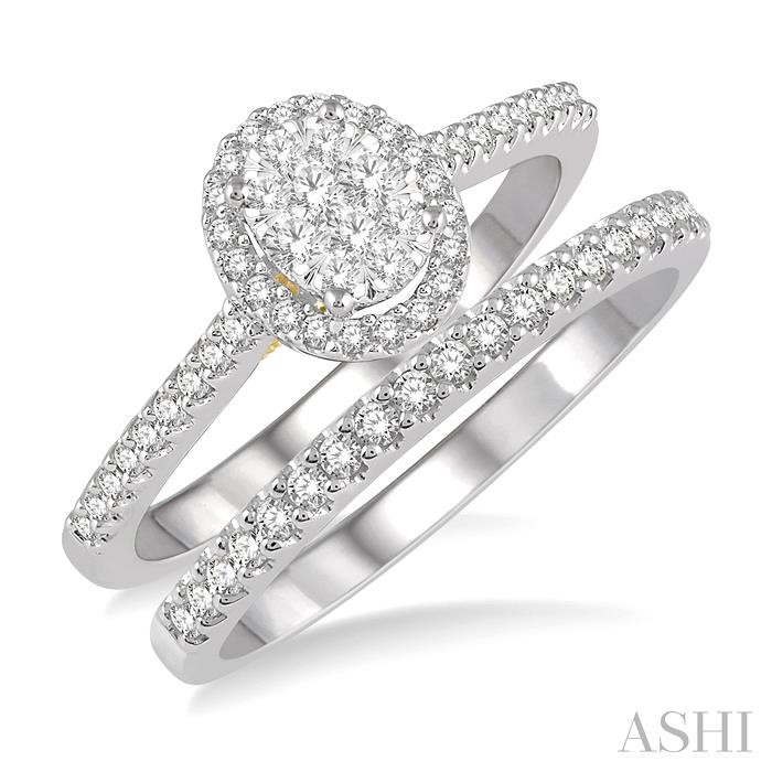 OVAL SHAPE HALO LOVEBRIGHT DIAMOND WEDDING SET