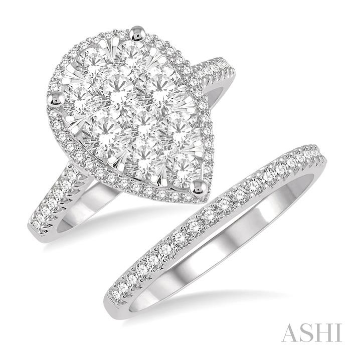 PEAR SHAPE HALO LOVEBRIGHT DIAMOND WEDDING SET