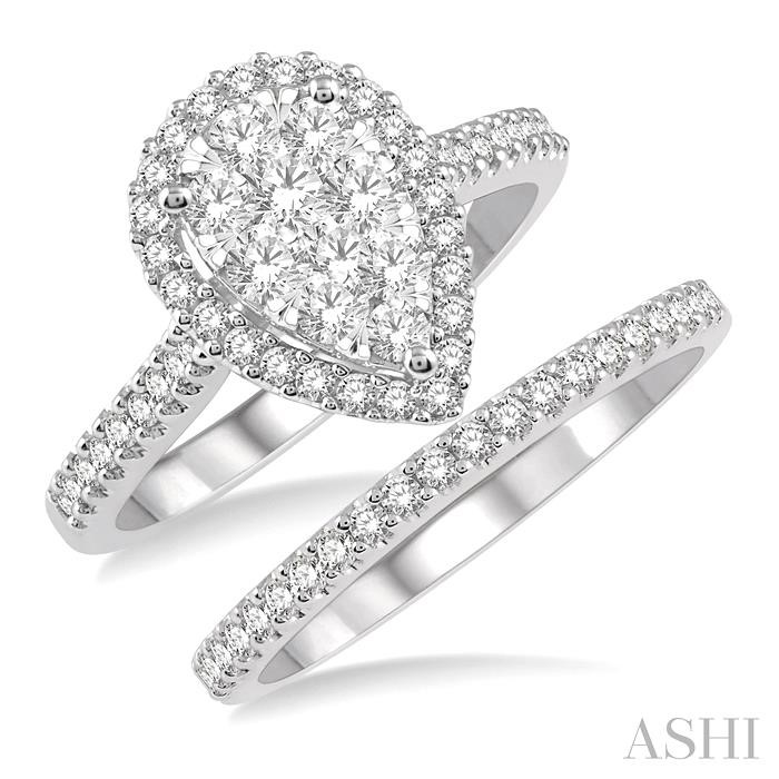 PEAR SHAPE HALO LOVEBRIGHT DIAMOND WEDDING SET