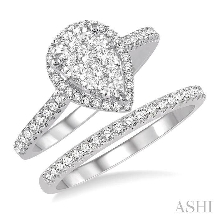 PEAR SHAPE HALO LOVEBRIGHT DIAMOND WEDDING SET