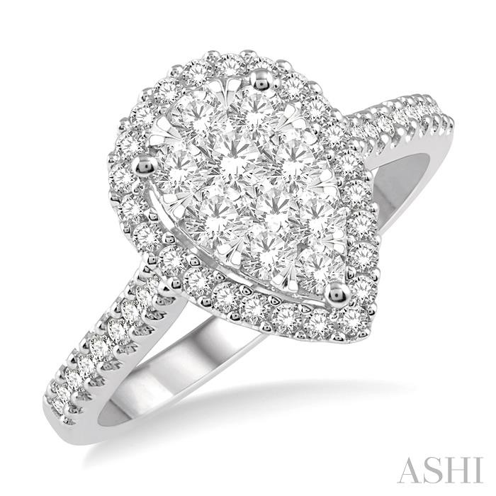 PEAR SHAPE HALO LOVEBRIGHT ESSENTIAL DIAMOND ENGAGEMENT RING