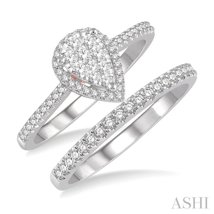 PEAR SHAPE HALO LOVEBRIGHT DIAMOND WEDDING SET