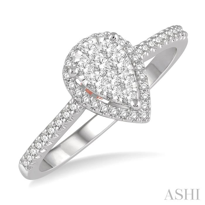 PEAR SHAPE HALO LOVEBRIGHT ESSENTIAL DIAMOND ENGAGEMENT RING