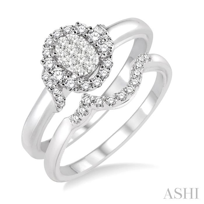 OVAL SHAPE HALO LOVEBRIGHT DIAMOND WEDDING SET