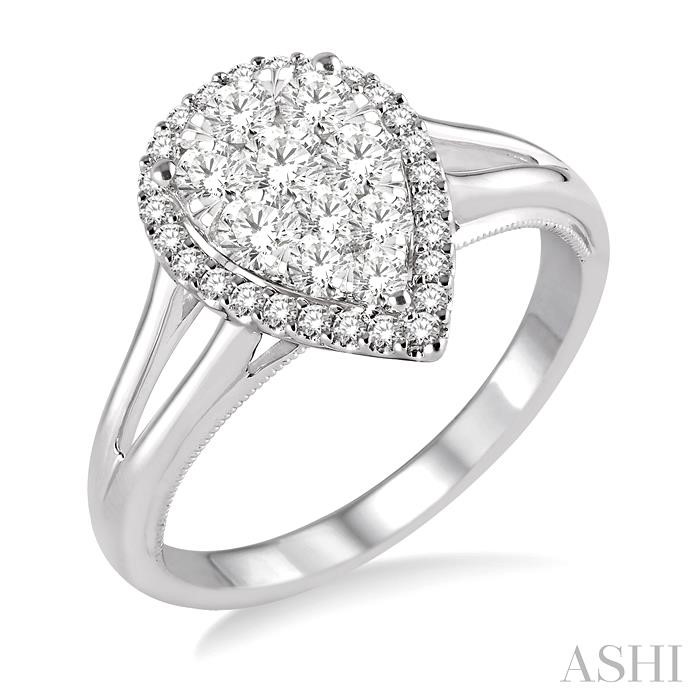 PEAR SHAPE HALO LOVEBRIGHT ESSENTIAL DIAMOND ENGAGEMENT RING