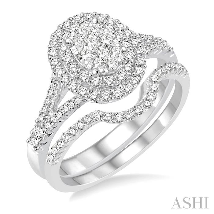 OVAL SHAPE HALO LOVEBRIGHT DIAMOND WEDDING SET