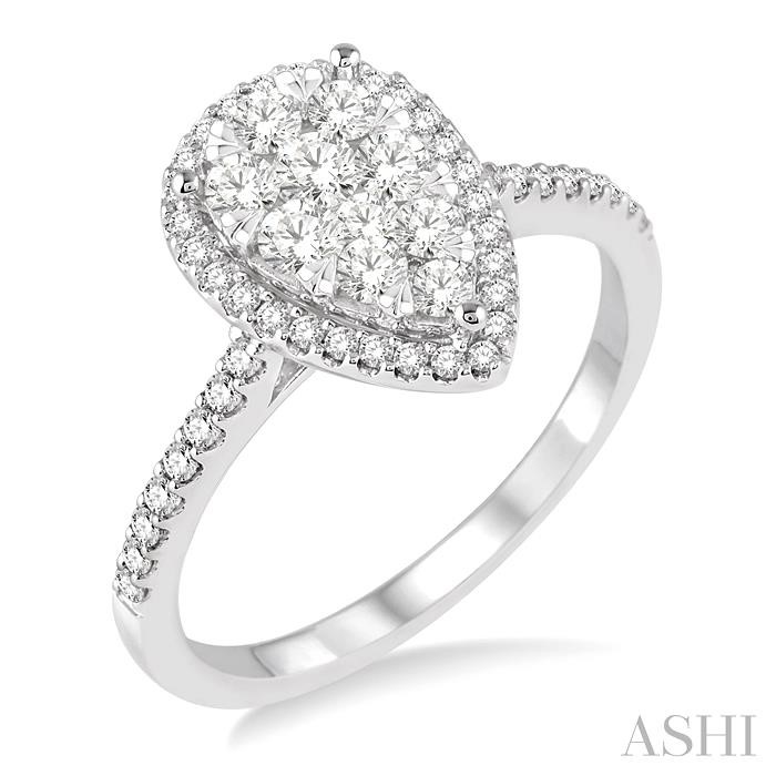 PEAR SHAPE HALO LOVEBRIGHT ESSENTIAL DIAMOND ENGAGEMENT RING