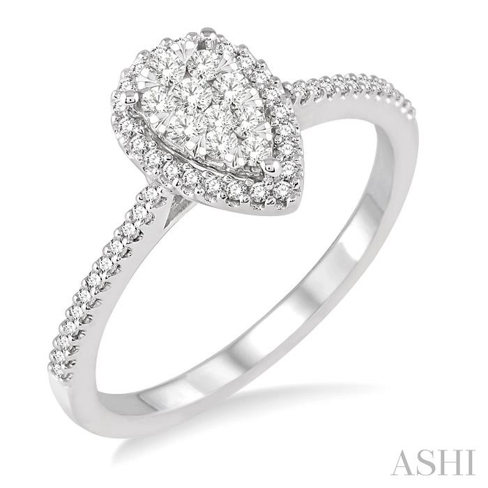 PEAR SHAPE HALO LOVEBRIGHT ESSENTIAL DIAMOND ENGAGEMENT RING