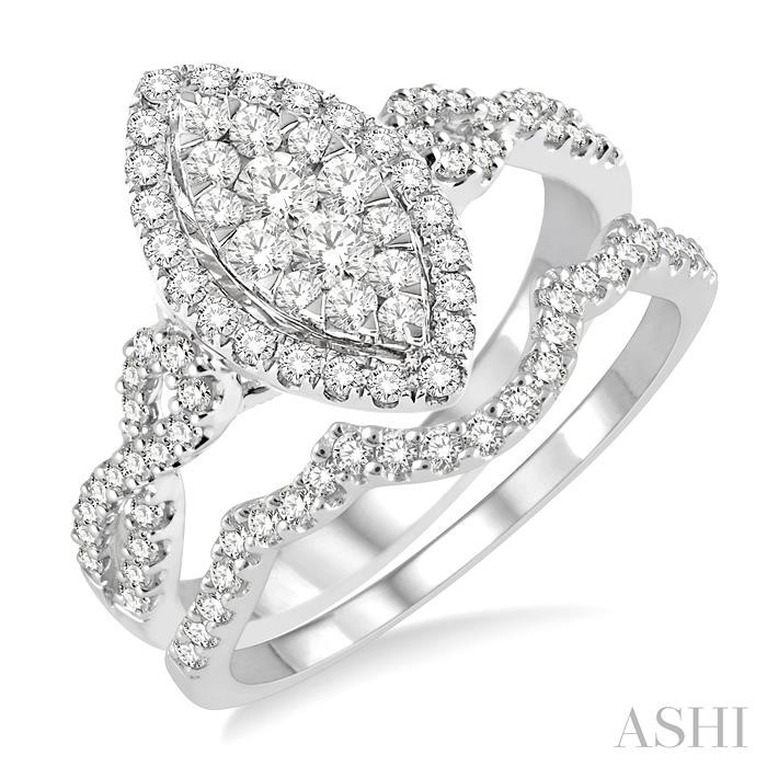 MARQUISE SHAPE HALO LOVEBRIGHT DIAMOND WEDDING SET