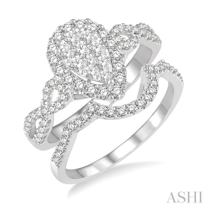 PEAR SHAPE HALO LOVEBRIGHT DIAMOND WEDDING SET