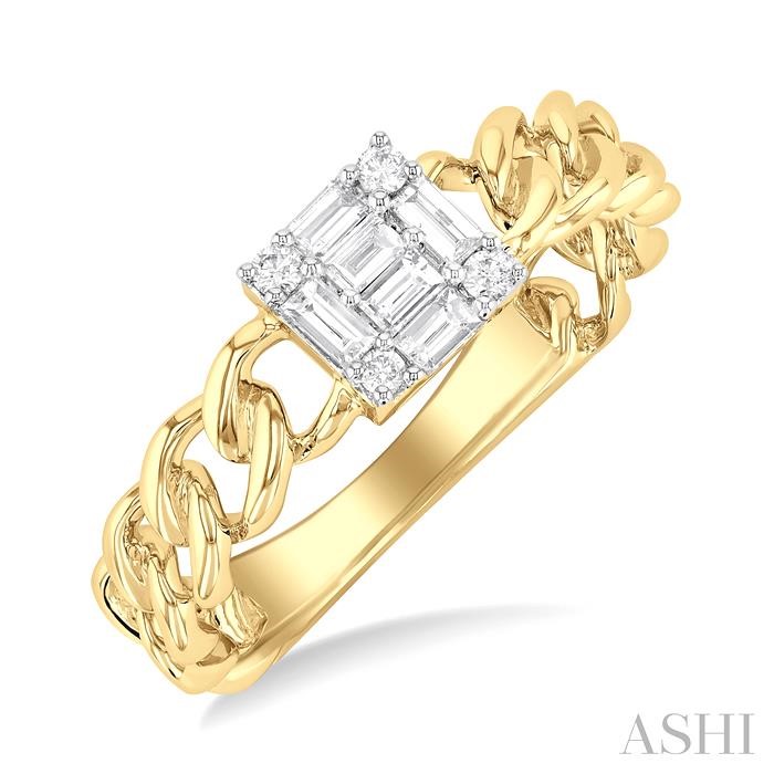 PRINCESS SHAPE CURB & CUBAN FUSION DIAMOND FASHION RING