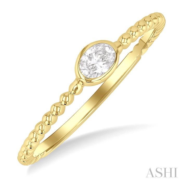 Oval Shape East-West Bezel Set Petite Diamond Fashion Ring