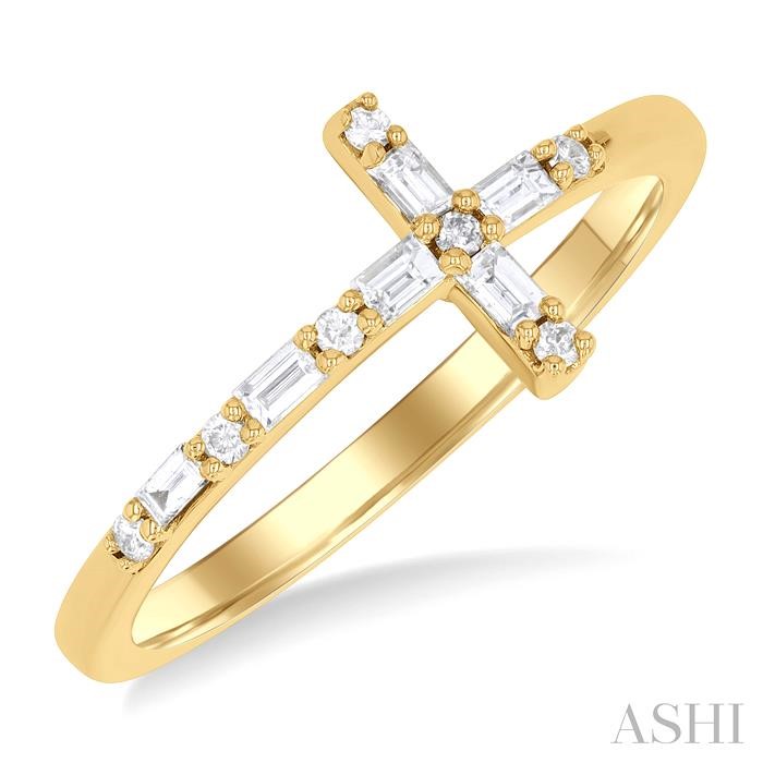 SIDEWAY CROSS BAGUETTE DIAMOND FASHION RING