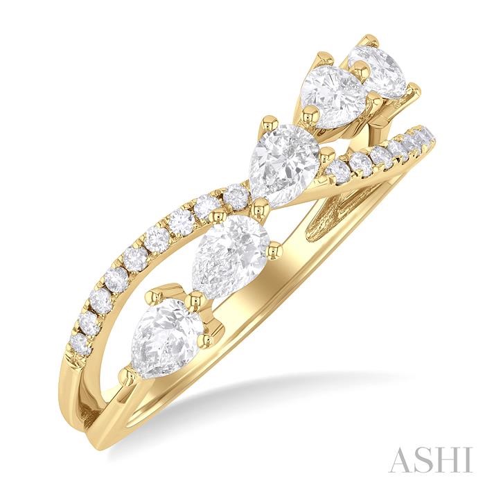 Pear Shape 5 Stone Criss-Cross Diamond Fashion Ring