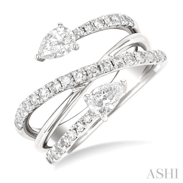 Pear Shape 2 Stone East-West Diamond Fashion Open Ring