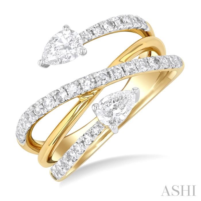 PEAR SHAPE 2 STONE EAST-WEST DIAMOND FASHION OPEN RING