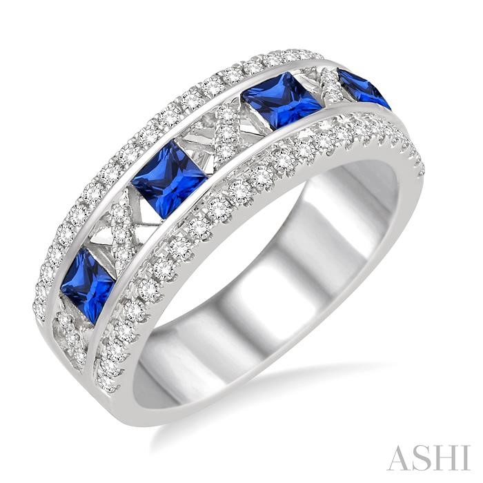 PRINCESS SHAPE GEMSTONE & DIAMOND WEDDING BAND