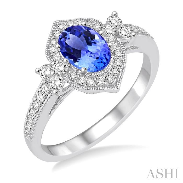 Oval Shape Gemstone & Halo Diamond Ring