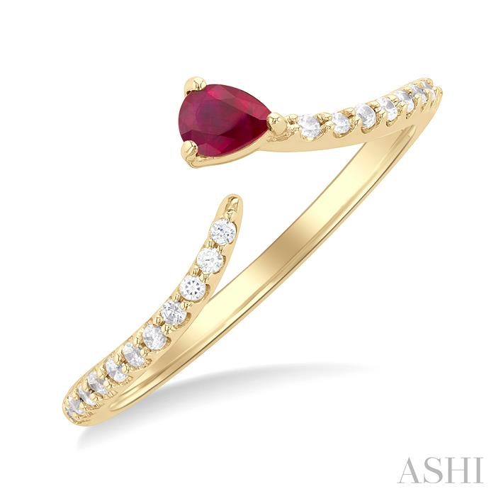 PEAR SHAPE GEMSTONE & PETITE DIAMOND FASHION OPEN RING