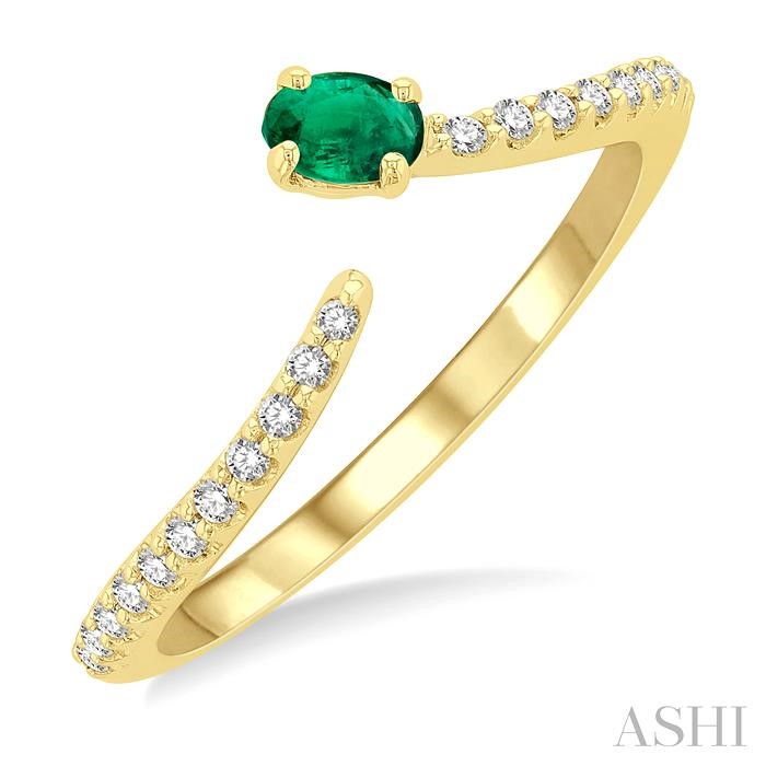 OVAL SHAPE GEMSTONE & PETITE DIAMOND FASHION OPEN RING